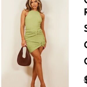 Green Crinkle Racer Neck Ring Detail Bodycon Dress